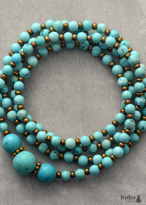 Boho Necklace, Mala Stone Beads Turquoise
